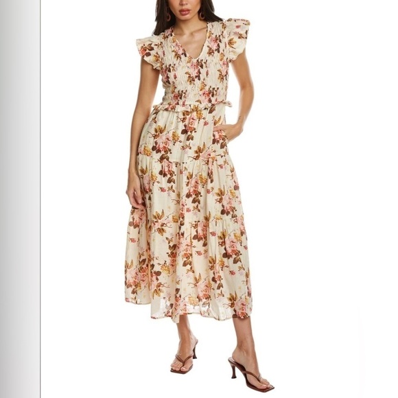 Nwot Sea New York Esme midi floral dress smocked tiered skirt cap sleeves size 6 - Picture 3 of 16